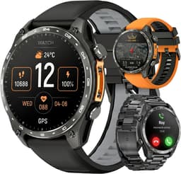 Royal Empire HD Pro GPS Smartwatch Heren - AMOLED Smartwatch met Ingebouwde GPS & Belfunctie - 100+ Sportmodi, Kompas & Zaklamp - Hartslagmeter, Slaapmonitor & SpO2 Meter - Inclusief 3 Bandjes - 1.43 Inch - Zwart — thumbnail 1