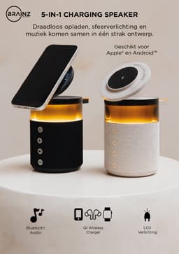 BRAINZ 5-in-1 Draadloze Oplader en Bluetooth Speaker - Lamp - Beige — thumbnail 2