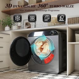 Re-purelife® wasdroger compact met 4 programma’s - kledingdroger met roestvrijstalen trommel - droger met PTC-keramische verwarming, wandmontage of stapelbaar - zilvergrijs 49,5 × 42 × 59,5 cm — thumbnail 10
