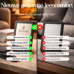 SwayTosh E-Reader Nova Smart – 6 inch 2026 – 36GB Opslag – Schermverlichting en Nachtmodus – E Reader Voor Ebook – Met Oplader — thumbnail 3