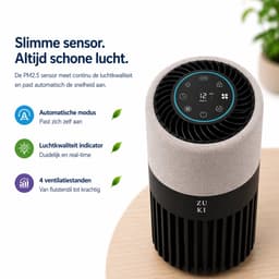 ZUKI Luchtreiniger met HEPA 13 Filter – Tegen Hooikoorts & Allergie – Fluisterstil (28dB) – Voor Slaapkamer – Tot 25m² – CADR 125 m³/u – Met Afstandsbediening — thumbnail 3