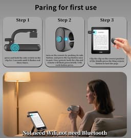 KZQ E-reader-pagina-omdraaier — Draadloze pagina-omdraaier — Afstandsbediening voor camera/camcorder — Compatibel met iPad, tablets en mobiele telefoons — Zwart — thumbnail 4