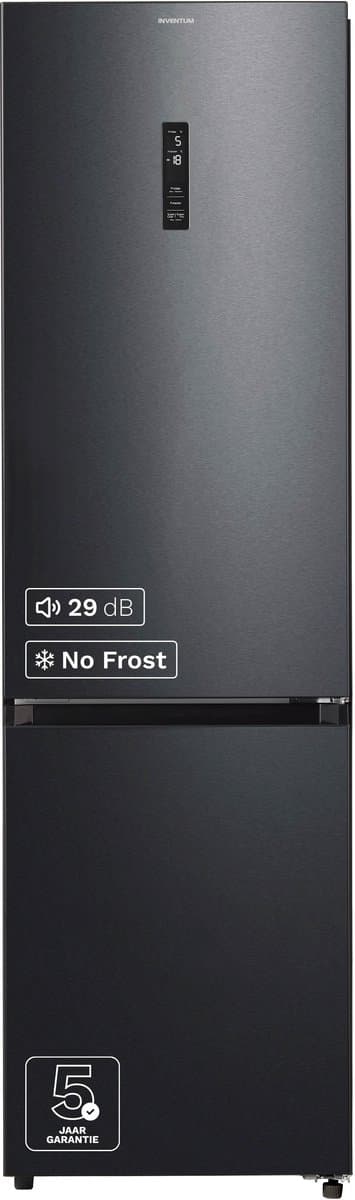 Inventum KV2010B No Frost energiezuinige koel-vriescombinatie - 201 cm hoog - 378 liter - Zeer stil: 29 dB - Superkoelen - Supervriezen - Vershoudlade - Energielabel A - Vrijstaand - Zwart — afbeelding 1