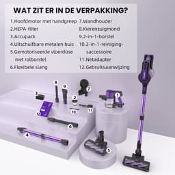 Grenintol V870 Steelstofzuiger - Snoerloze Stofzuiger met Accu - Draadloos Steelstofzuiger - 60000Pa Krachtige Zuigkracht - 350W Borstelloze Motor - 1.6L Grote Stofbak - HEPA Filter - LED Verlichting - Voor Dierenharen & Harde Vloeren - Paars — thumbnail 8