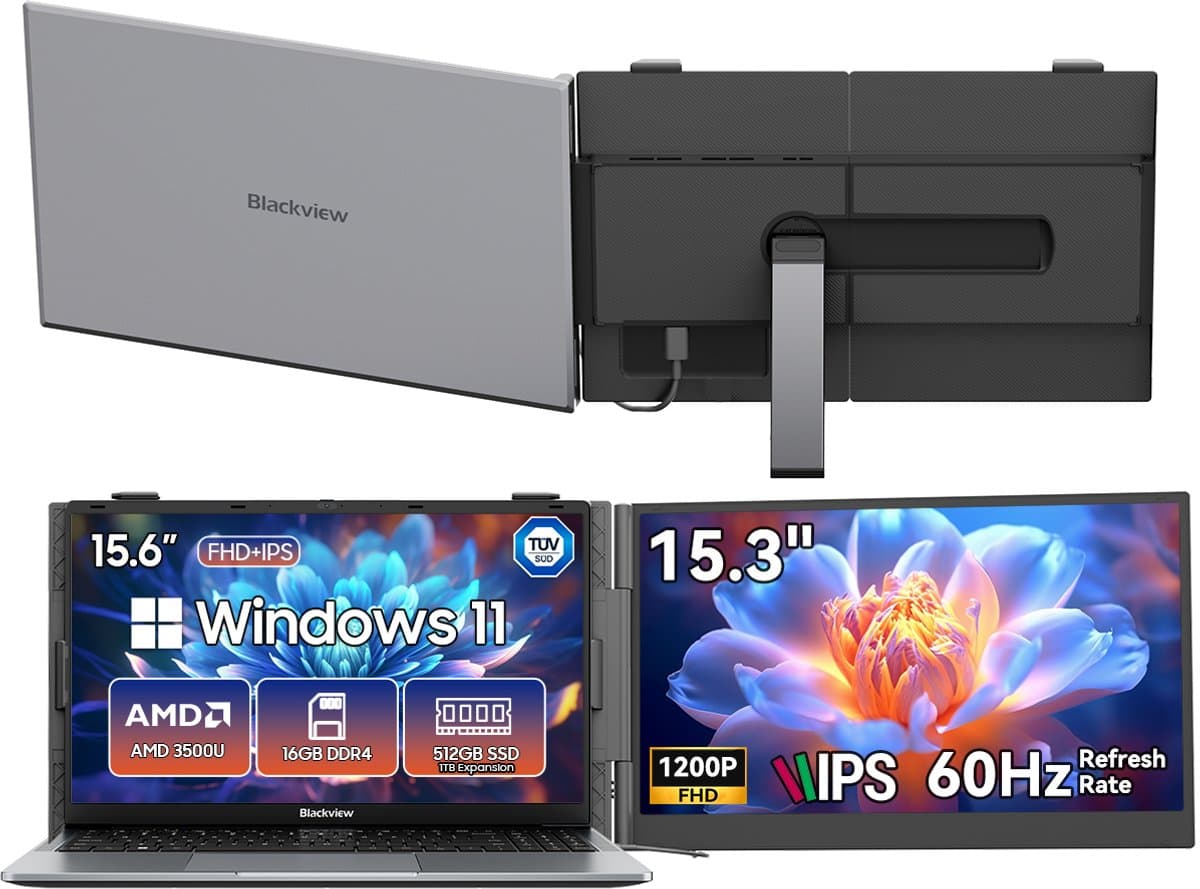 Blackview AceBook 6 Laptop 15,6 inch Full HD - 16 GB RAM - 256 GB SSD AMD Ryzen 5 3500U + SCM8 15,3" Draagbare Monitor Combinatiepakket, FHD+ IPS Scherm, 100% sRGB, Dual-band WiFi, Plug & Play, (Grijs) — afbeelding 1