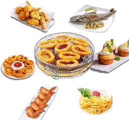 20.5cm Airfryer accessoires - Airfryer-rek - Airfryerrek - Rond Airfryer-grillrek - Bakrek - RVS grill-dehydratorrek - Rond stapelbaar rek - 2 stapelbare racks - 304 roestvrij staal grillrack - Geschikt voor Airfryer-bakken en koken — thumbnail 5