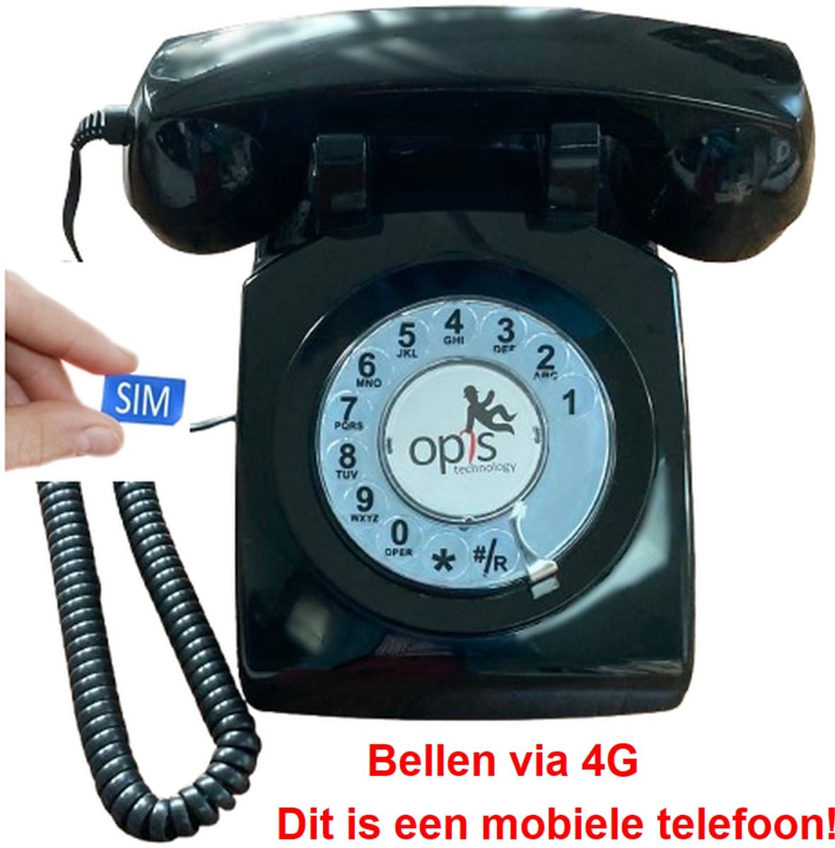 Vaste Telefoon via GSM mobiele netwerk - met SIM-kaart - 4G - 60 draaischijf - zwart — afbeelding 1
