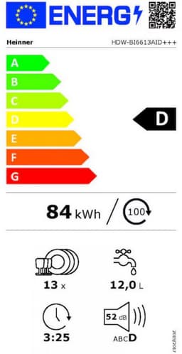 Heinner HHDW-BI6613AID+++ Inbouwvaatwasser – 13 Couverts – 6 Programma’s – LED Display – Automatische Deuropening – Aquastop – Wit – 5 Jaar Garantie — thumbnail 2