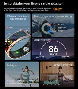 WizBay Premium Select® Smart Ring Color LED Zilver - Maat 10 - Hartslag Slaap Zuurstof - Gesture - Multi Sport Modi — thumbnail 12