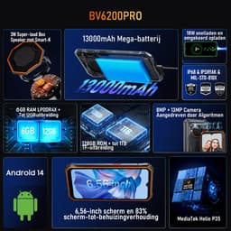 Blackview BV6200 Pro - Robuuste Smartphone - 18GB RAM - 128GB - 13000mAh - 6,56 inch - 4G Dual SIM - Android 14 - IP68 Waterdicht - NFC GPS - Zwart — thumbnail 9