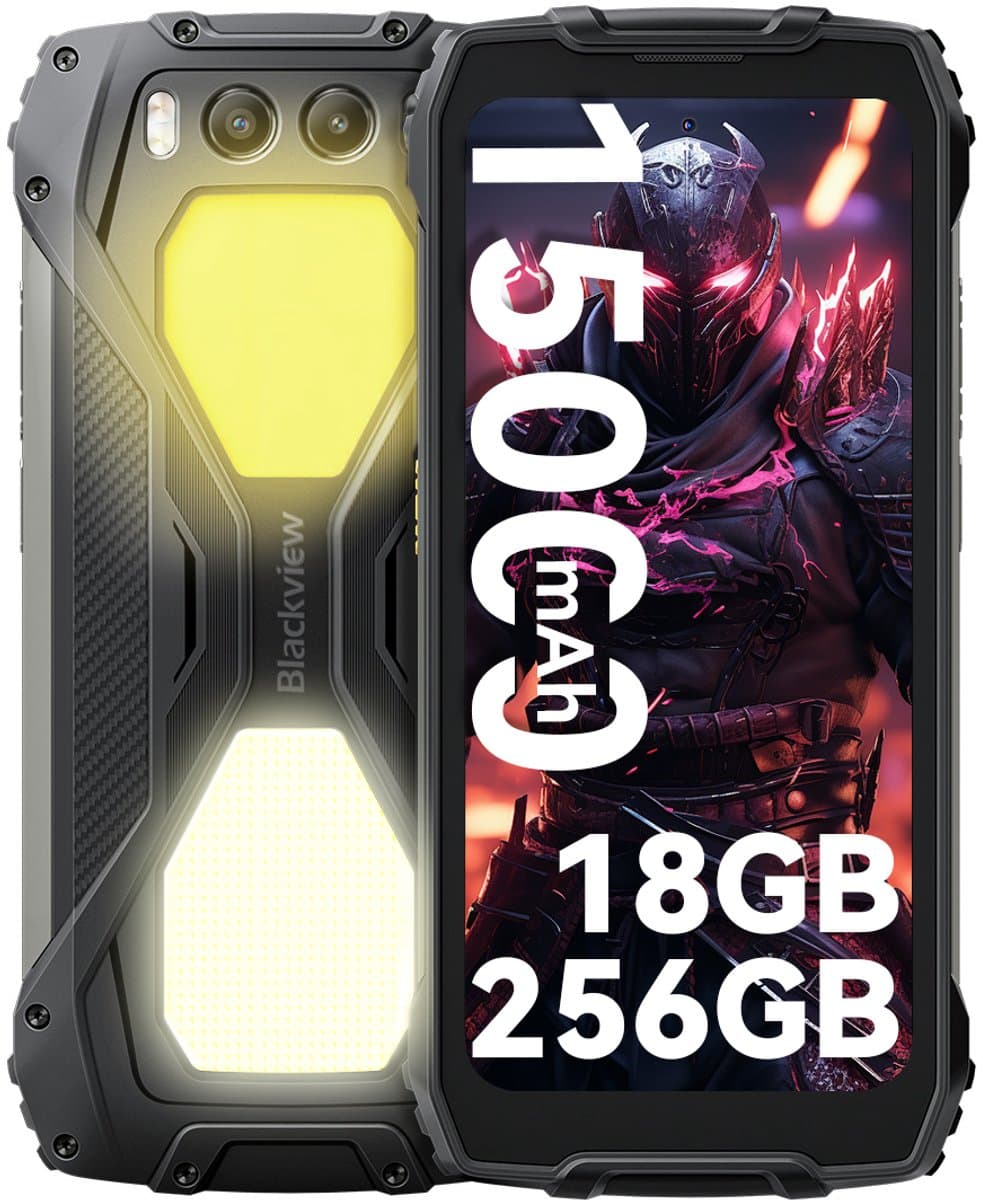 Blackview BV7300 - Robuuste Smartphone - 18GB RAM - 256GB - 15000mAh - Dual 4G LTE - Dual 800LM Campingverlichting - Android 14 - IP68 Waterdicht - 6580mAh - NFC - GPS - Zwart — afbeelding 1