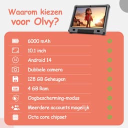 Olvy Kindertablet PRO - 6000 mAh - Vanaf 3 Jaar - 128GB - 4GB+4GB RAM - Ouder Control App - 10 Inch - Tablet - Tablet Kinderen & Volwassenen - Stevige Beschermhoes - 100% Kidsproof — thumbnail 11