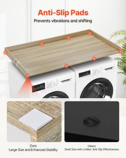 Wasmachine-Droger Werkblad, 54 x 27 inch, Hout, Waterafstotend met Anti-slip Pads, voor Wasorganisatie, Eiken — thumbnail 8