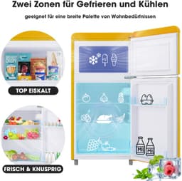 Retro koelkast, bovenste en onderste dubbele deur koelkast, 72 liter totaal volume, met 21 liter vriezervolume, 120 kWh/jaar, LED -licht. Beschikbaar in verschillende kleuren. [Energieklasse E] — thumbnail 8