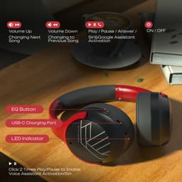 PowerLocus Boom - Koptelefoon Bluetooth - 60 uur batterijduur – Over Ear Koptelefoon Draadloos – 4 EQ-modi - Met Microfoon - Grijs/Rood — thumbnail 6