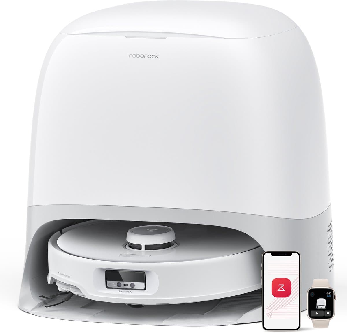 Roborock Qrevo Curv – Robotstofzuiger met dweilfunctie – 18500 Pa zuigkracht – Zelfreinigend dock & AI-navigatie – Dual Anti-Tangle-systeem – AdaptiLift-chassis – 75 ℃ warmwater mopwas – Intelligente vuildetectie & spraakassistent – Wit — afbeelding 1