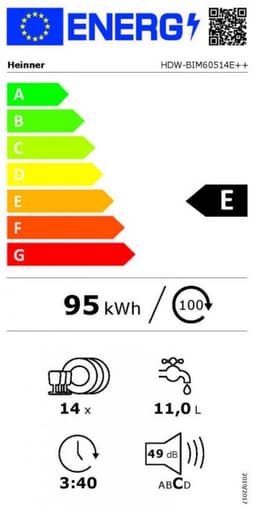 Heinner HDW-BIM60514E++ Inbouwvaatwasser 60 cm – 14 Couverts – Elektronische Bediening – Extra Laadcapaciteit – 5 Programma’s – Aquastop – 5 Jaar Garantie — thumbnail 2
