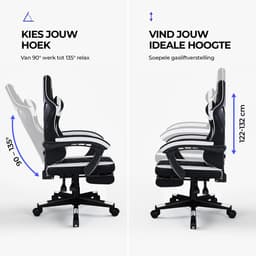 Stane Verstelbare Ergonomische Gamestoel met Voetsteun - Bureaustoel Gaming chair - Game Stoel Zwart/Wit — thumbnail 6