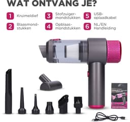 HomeShift® 2-in-1 Auto Stofzuiger - Zuigen & Blazen - Kruimelzuiger - Handstofzuiger - Oplaadbaar - 7 Opzetstukken - Airduster - Roze — thumbnail 7