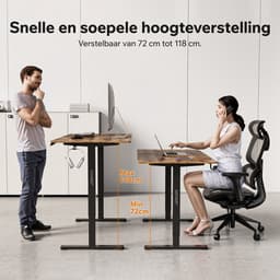 SENSE7 NOJO LIGHT - Zit Sta Bureau - 140 cm x 70 cm - Elektrisch bureau - Verstelbare bureau - Elektrische Hoogteverstelling, Hoogte 72-118 cm, Intelligent Bedieningspaneel, Donkerbruin — thumbnail 2