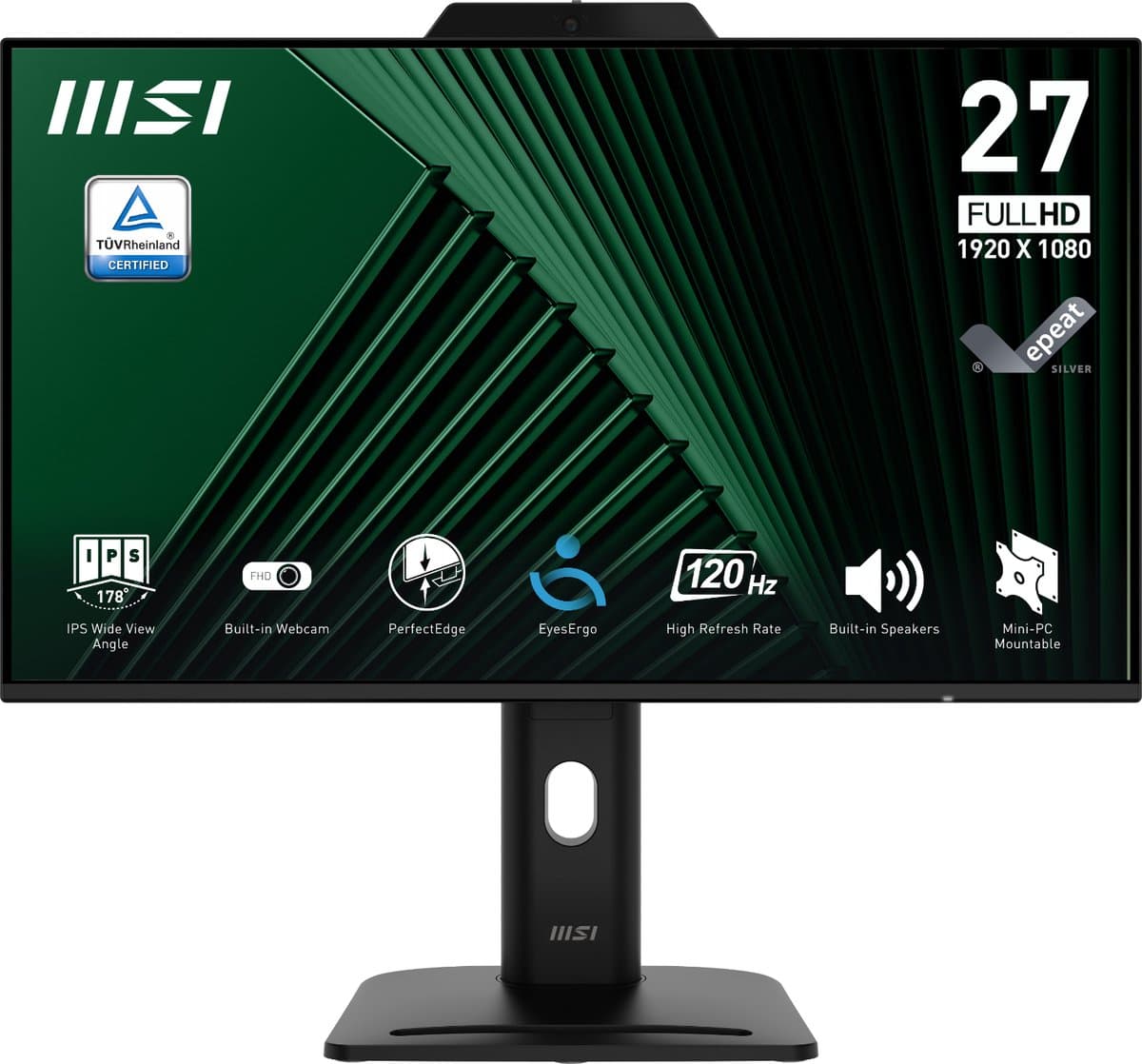 MSI PRO MP272PMG - Full HD IPS Monitor - 120Hz - 27 inch - Webcam - 4 Way Adjustable - Speakers — afbeelding 1