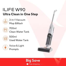 Seastone - ILIFE W90 – Stofzuiger met dweilfunctie - 3-in-1 Steelstofzuiger met Dweilfunctie – Nat & Droog – Draadloos & Zelfreinigend - Dubbele watertank - Wit — thumbnail 4
