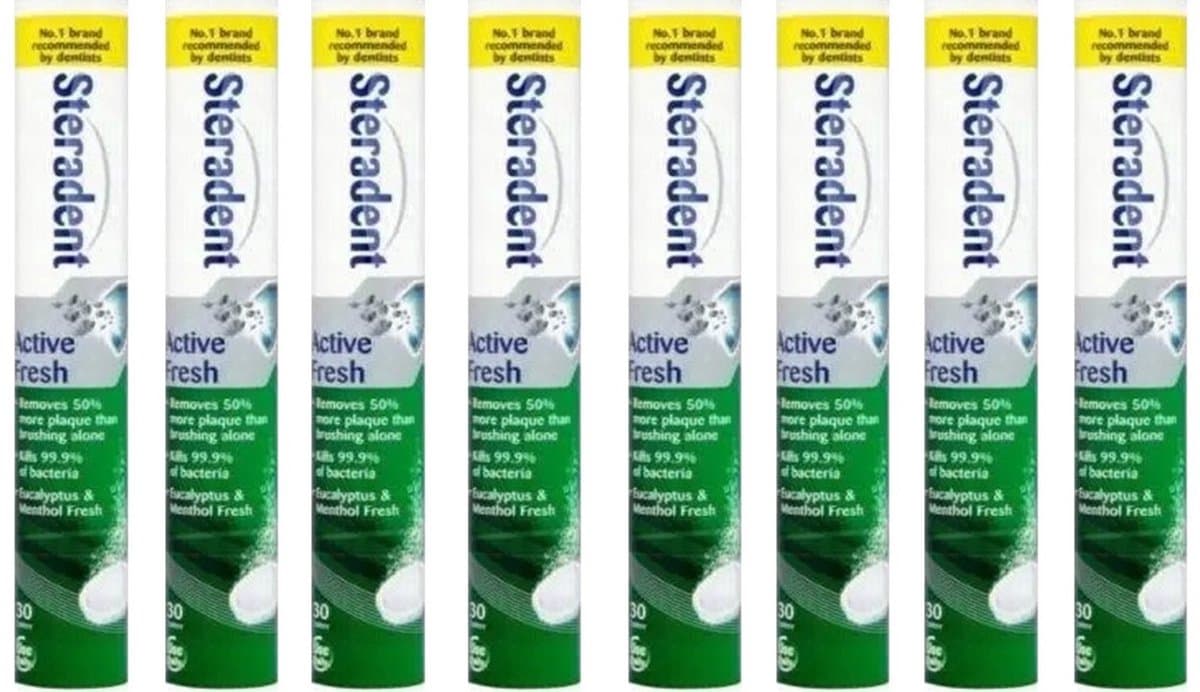 Steradent Reinigingstabletten - Active Fresh 8 x 30 Tabletten — afbeelding 1