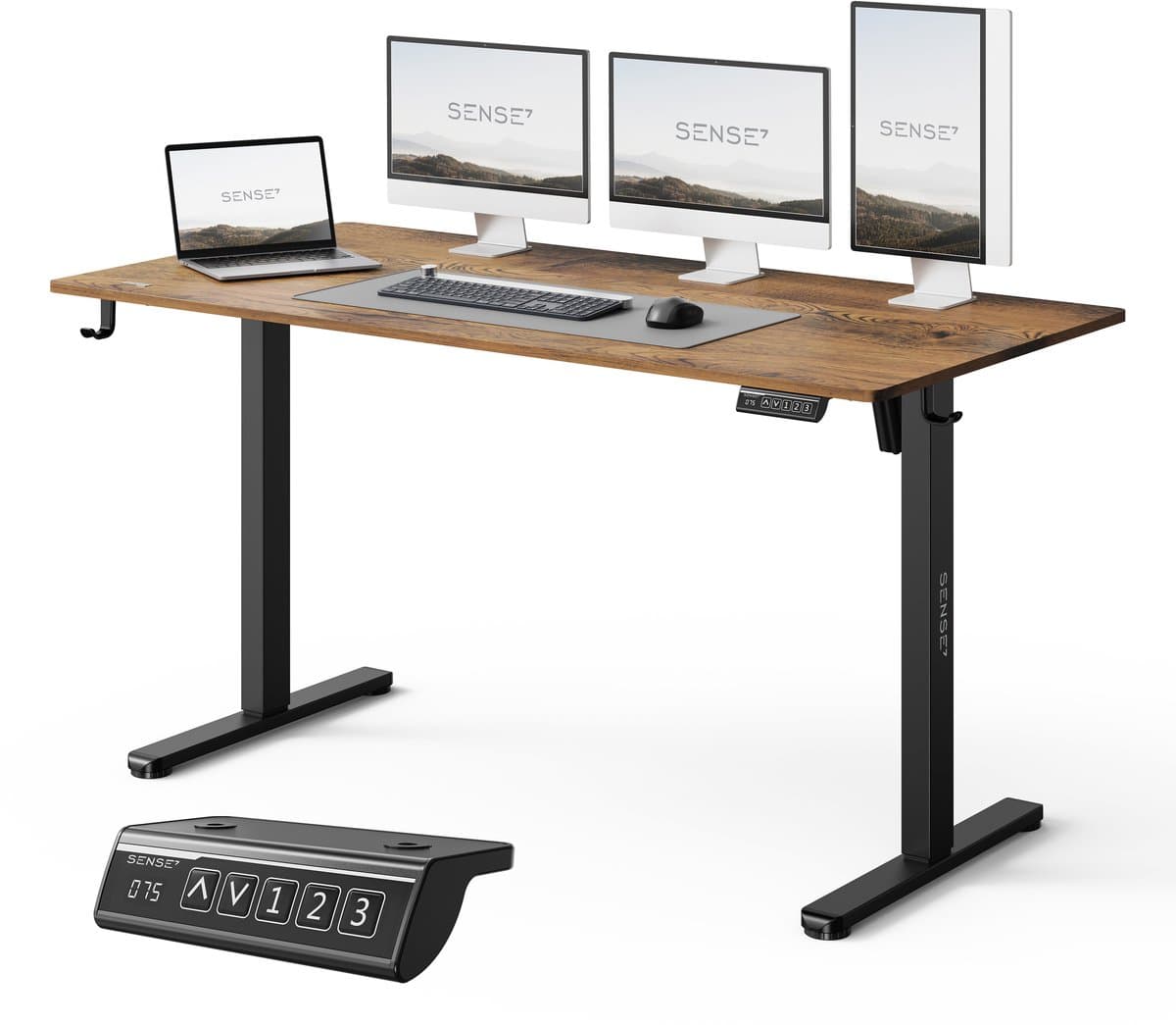 SENSE7 NOJO LIGHT - Zit Sta Bureau - 140 cm x 70 cm - Elektrisch bureau - Verstelbare bureau - Elektrische Hoogteverstelling, Hoogte 72-118 cm, Intelligent Bedieningspaneel, Donkerbruin — afbeelding 1