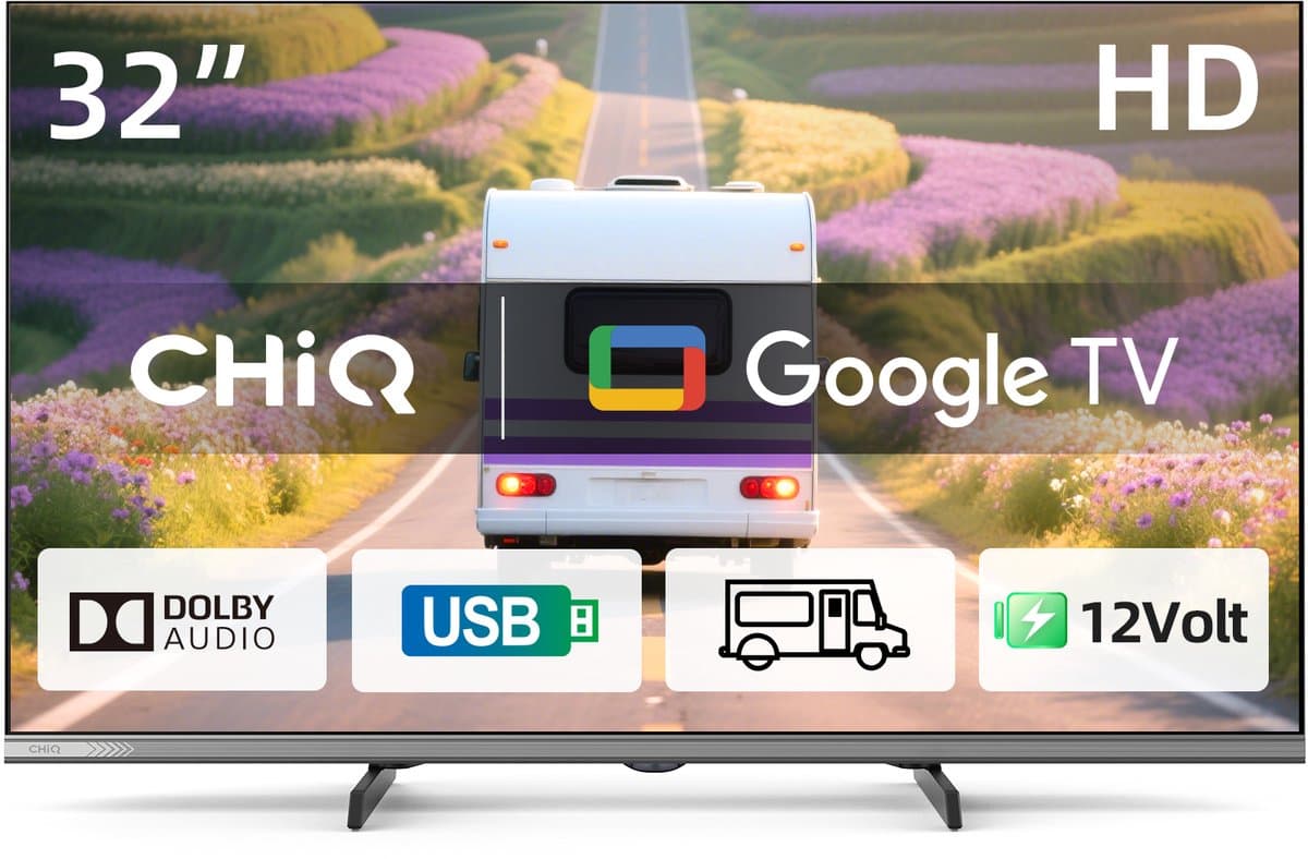 CHiQ L32M9PD - Portable TV 32 Inch - Draadloze 12 Volt TV - USB-C power - Ideaal voor caravans, campers - Metalen Randloos - Inclusief powerbank - 2025 Nieuw — afbeelding 1