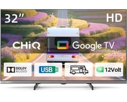 CHiQ L32M9PD - Portable TV 32 Inch - Draadloze 12 Volt TV - USB-C power - Ideaal voor caravans, campers - Metalen Randloos - Inclusief powerbank - 2025 Nieuw