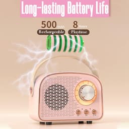 Retro Vintage Radio Bluetooth Speaker - Draadloze Stereo Speaker met FM Radio - Vintage Design - Bluetooth 5.0 Draadloze Speaker voor Kristalhelder Geluid - Perfect voor Thuis & Buiten - Roze — thumbnail 4