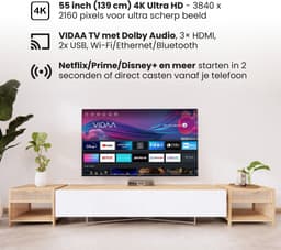 Salora FOD55UV - Smart tv 55 inch - 4K TV - 55 inch tv - Smart TV - Borderless - Zwart - 2025 — thumbnail 4