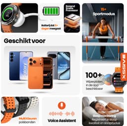 Xssive - Smartwatch - 47 mm - Titanium Zwart - AMOLED - IP68 Waterdicht - Smartwatch Heren - Oranje — thumbnail 9