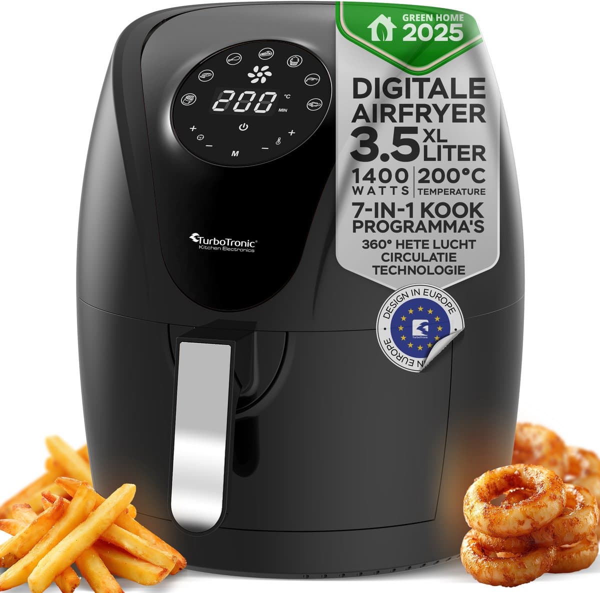 TurboTronic AF9D Digitale Airfryer - Heteluchtfriteuse - 3,5 Liter - Zwart/Zilver — afbeelding 1