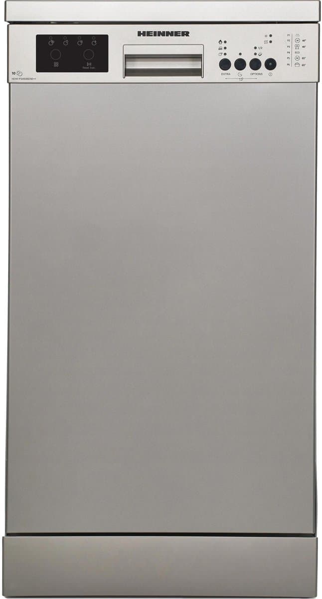 Heinner HDW-FS4506DSE++ Vrijstaand Vaatwasser – 10 Couverts – 6 Programma’s met Extra Droogoptie – LED Display – AquaStop – Kinderslot – Zilver – 5 Jaar Garantie — afbeelding 1