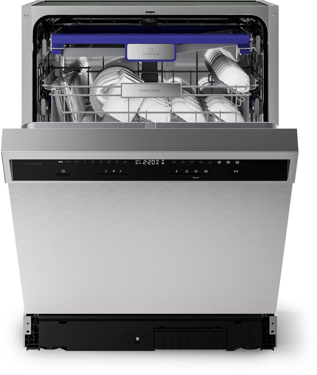 Klarstein Vaatwasser Verosteel inbouwvaatwasser 60 cm - 14 couverts, 9 programma's, stil 42 dB, energieklasse A, AquaStop, kinderslot, roestvrij staal, inbouwvaatwasser - Vaatwasmachine - voor Keuken - Energiezuinig - RVS - Dishwasher — afbeelding 1