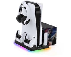 NexZone - PS5 Ventilator - Oplaadstation - RGB verlichting - Game disc opslag - Afstandbediening - Zwart