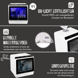 GudeaSmart® Mini Vaatwasser Incl. App – Afwasmachine – 5 Programma’s – 900 Watt – 42,5 x 42,8 x 45,8 cm - Wit — thumbnail 3
