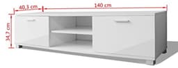 Moderne TV-tafel met 2 Etages en Deuren - Wit Glanzend 140 x 40,3 x 34,7 cm — thumbnail 3