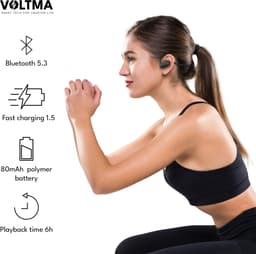 Voltma Active Beats - Open Ear Hoofdtelefoon met Air Conduction - Bluetooth 5.3 Sport Headset - Koptelefoon IPX45 Waterdicht - 6 Uur Speeltijd - Snelladen - Open Ear Comfort Draadloze Oortjes voor Sport en Fitness - geschikt voor Android, iOs (zwart) — thumbnail 5