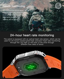 WizBay Premium Select® 1.96 inch AMOLED - Kompas - Bluetooth Bellen - Message - Dynamic Hartslag & Slaap Monitor - Bloeddruk & O2 - 100+ Sport Modi - 650mAh - Magnetic Laden - Zink Alloy Mat Zilveren Kast - Oranje TPU Band — thumbnail 5