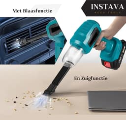 Instava - Accu Auto Stofzuiger zonder Accu - Geschikt voor Makita 18v Accu - Handstofzuiger Draadloos - Autostofzuiger - Kruimeldief - Mini Stofzuiger — thumbnail 2