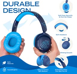 PowerLocus Lion - Koptelefoon kinderen - Kinder Koptelefoon Draadloos - Active Noise Cancelling - Volumelimiet 74/85/94 dB - Boom Microfoon voor Gaming - 70 Uur batterijduur - Blauw — thumbnail 8