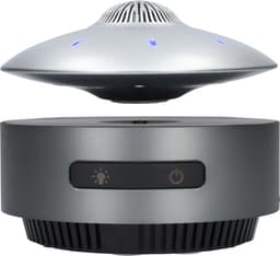 UFO BlueTooth speaker die écht zweeft door magneten! - Draadloos - Muziek box speelgoed met ingebouwde lampen - Vliegende schotel is USB-C Oplaadbaar - 14cm Diameter - Zilver en Donkergrijs — thumbnail 1