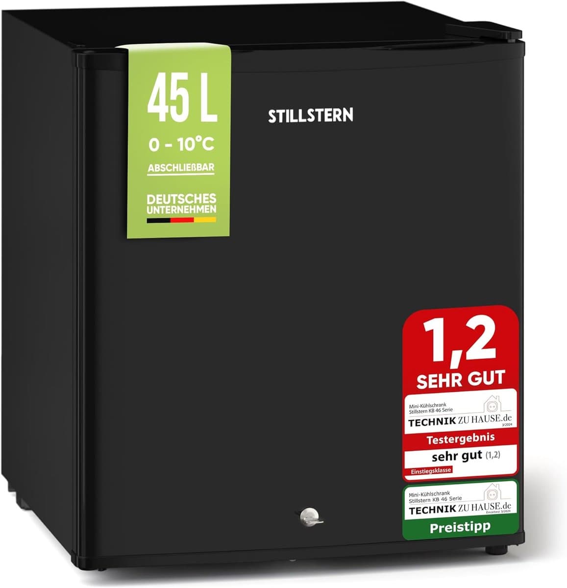 Stillstern - Mini-Koelkast - E - 45L - met Automatische Ontdooiing - Slot - Vriesvak - stil - ideaal voor keuken, kantoor, slaapkamer, hotels en kleine appartementen - Kleine koelkast - Minibar - Drankkoelkast — afbeelding 1