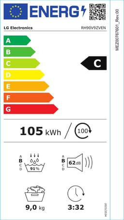 LG RH90V9ZVEN warmtepompdroger 9kg Zwart - Zelfreinigende condensor - Dual Inverter Heat Pump voor energiezuinig en zorgvuldig drogen - Eco Hybrid, sneller drogen of extra energiebesparing. Energieklasse A+++ — thumbnail 2
