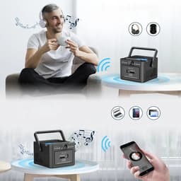 Retro muziekspeler - Bluetooth Speaker - Combispeler - CD speler - 5000mAh Batterij - CD/Cassette/Radio/Bluetooth - Met Afstandsbediening - Voor Binnen & Buiten - Zwart — thumbnail 2