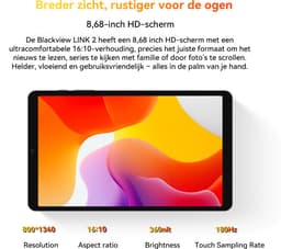 Blackview Tablet - LINK 2 Tablet - 12 GB RAM - 128 GB ROM - 1080P Full HD-video - 8.68 inch - MediaTek Hallo G100 - 5000 mAh - Android 15 - Octa Core - Blauw — thumbnail 10