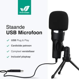 USB Microfoon met standaard - Gaming - Podcast - Voor Pc en console - Standaard - Incl. Plopkap - Zwart - Vivid Green — thumbnail 2