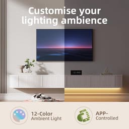 Zwevende TV-kast met RGB LED-lampen - 180 cm, wandgemonteerd, wit, modern ontwerp voor 55-65 inch televisies — thumbnail 3